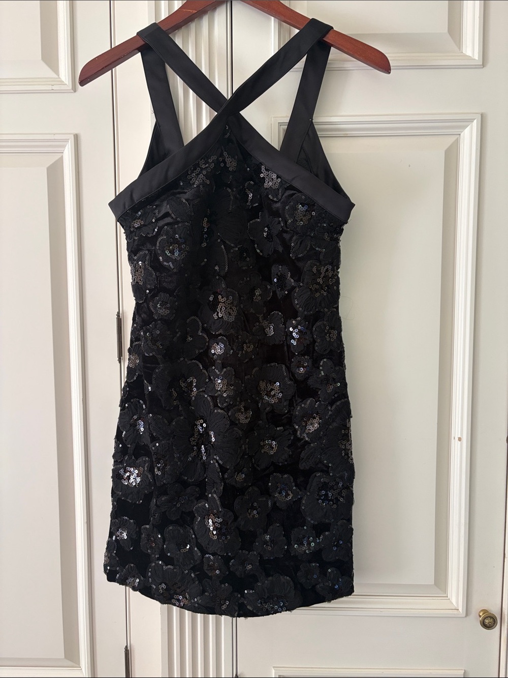 Zara Black Sequin Floral Crossback Mini Dress